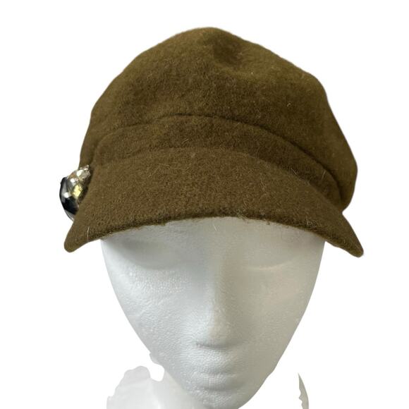 Betmar Newsboy Rhinestone Hat Cap Wool Blend Packable Olive Green Y2K Bling - Picture 2 of 7